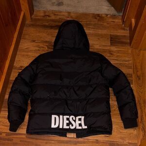 Youth Black Diesel Puffer Jacket with Hood